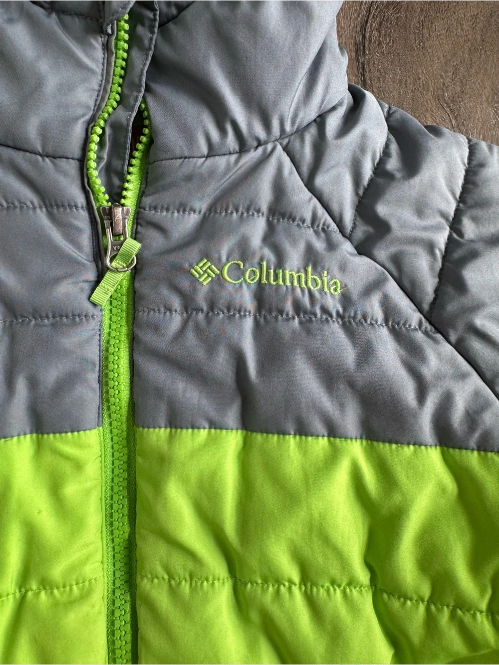 Columbia Kids Hooded Puffer Jacket - Gray & Bright Green Size XXS 4/5